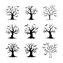 spooky tree with bats vector design set