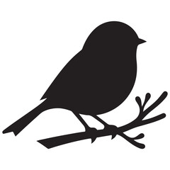 Sparrow Silhouette On A Branch On A White Background