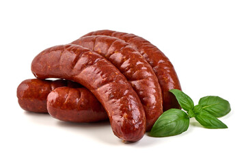Sausages with Basil, isolated on white background