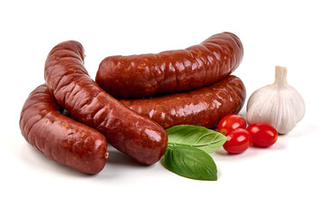 Smoked sausages, Isolated on White Background.