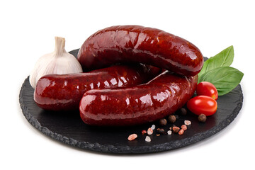 BBQ Sausages with Garlic, Pepper, Isolated on white background