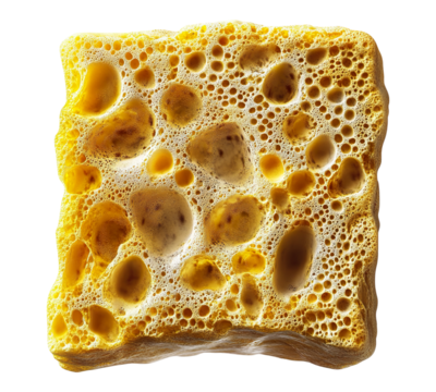 A yellow sponge with holes in it