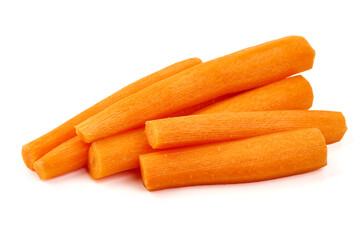 Peeled Carrot Sticks, isolated on white background