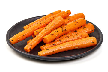 Roasted Carrots with Herbs on Plate, isolated on white background