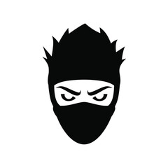 Black silhouette of a ninja mask with spiky hair white