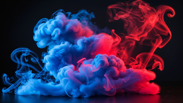 Red and blue ink mixing together creating abstract shapes - Powered by Adobe