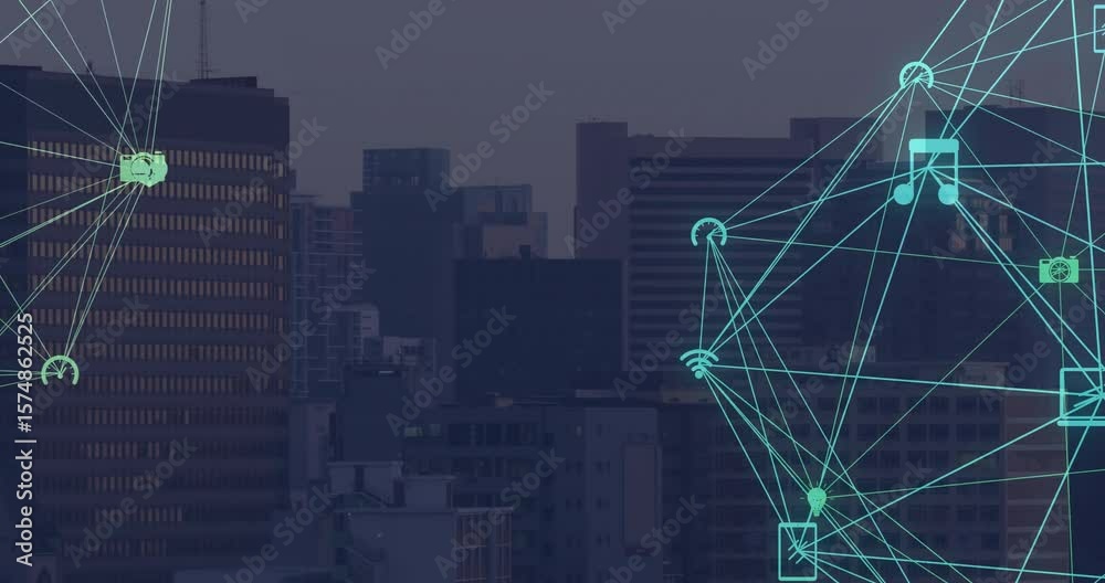 Poster Mint-green cluster appearing triggers network expanding linking icons visualizing connectivity