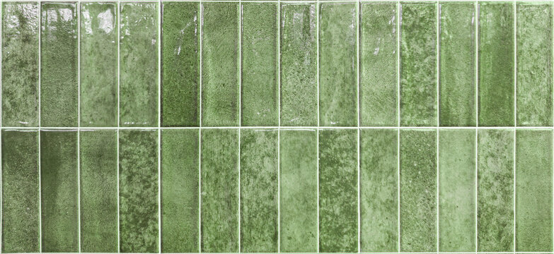 Glossy Green Tile Texture on White Background for Interior Design