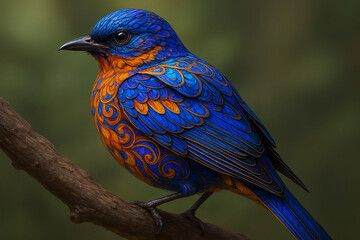 Naklejka premium Vibrant Blue and Orange Bird Illustration Artistic Avian Artwork