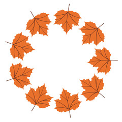 Fall season flat frame with red leaves in modern vector style. Hand drawn set for banners, cards, social media