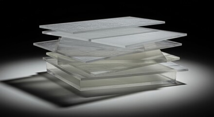 Layered Transparent Materials Stacked on Dark Background for Display