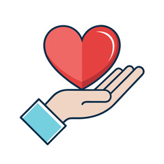 Hand gently holding a red heart symbolizing care and love