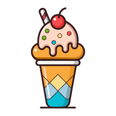 Delicious ice cream sundae with cherry and candy cane topping
