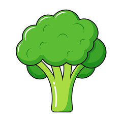 Bright green broccoli florets with thick stem and black outline