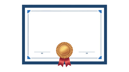 Elegant certificate template with blue frame and gold seal for official award or recognition