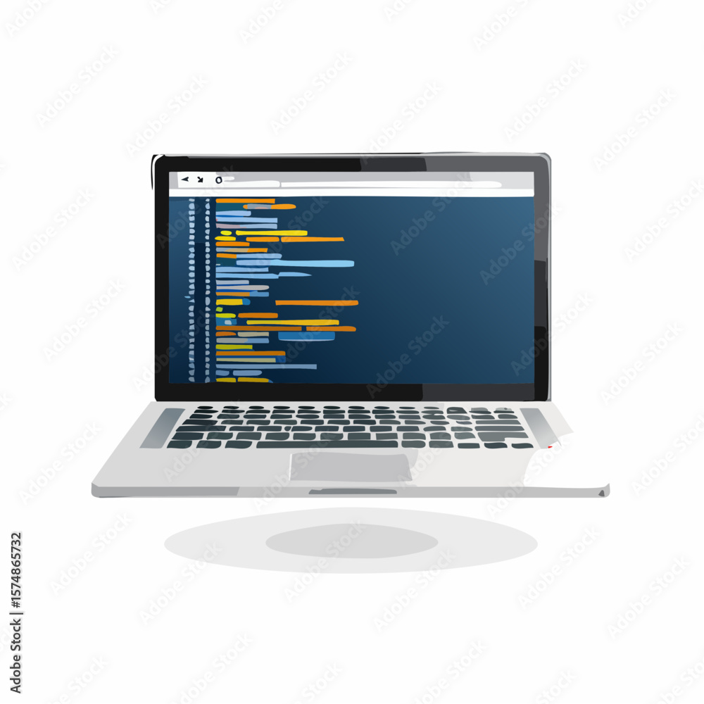 Poster open laptop displaying data visualization in colorful horizontal bars