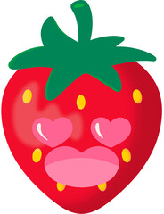 Red Strawberry Loving Face Cartoon