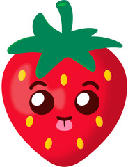 Red Strawberry Playful Face Cartoon