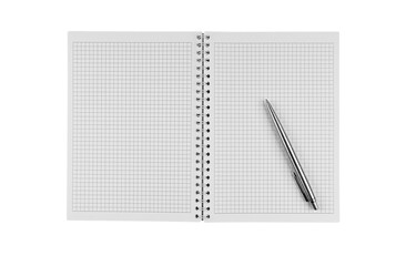 Spiral-bound checkered notebook with a pen on a white background. perfect for school notes, study...