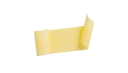 Yellow painter's tape isolated on white background, macro. Torn, crumpled, twisted strips of yellow...
