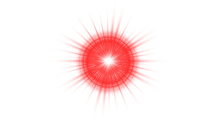 Red radial starburst light with spiky rays, transparent background