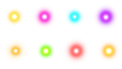 Abstract glowing circles and sunbursts on colorful backgrounds isolated on transparent background