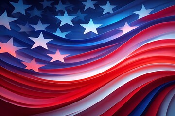 Abstract American Flag Background Design with Stars and Stripes Waves