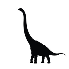 Black silhouette of a Brachiosaurus dinosaur white