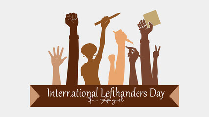 International Lefthanders Day Poster – 13th August Celebration with Raised Hands in Flat Style