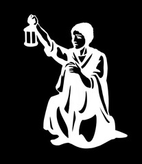 Vector drawing. Girl with lantern