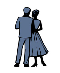 Obraz premium Vector drawing. Dating man and woman