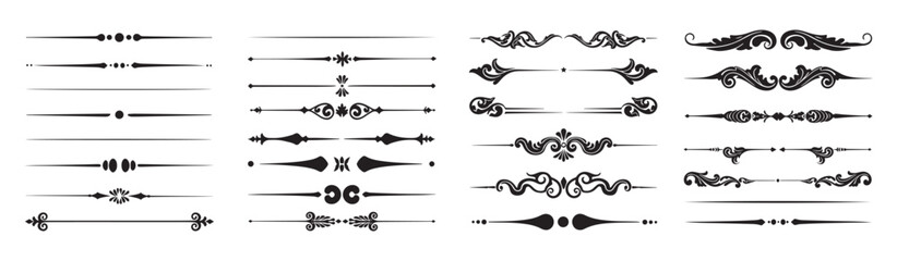 Vintage Ornamental Divider Lines Vector Icon Set for Decorative Design and Page Borders. Calligraphic ornamental element set vector, Page Divider And Design Elements.