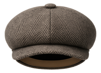 Tweed baker boy cap with a top button and stitched peak