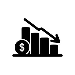 Financial chart showing decline with dollar coin