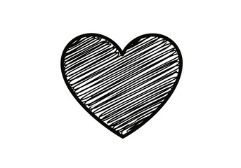 HandDrawn Black Heart with Diagonal Lines Love Symbol Illustration.