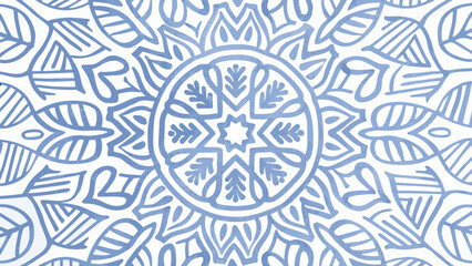 Light blue floral mandala with leaf patterns and circular symmetry on a white background design art