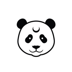 Black outline panda head with crescent moon on forehead