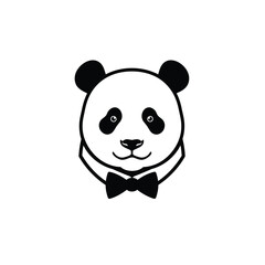 Black outline panda head with bow tie icon bear animal