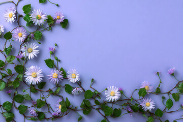 Elegant Floral Arrangement with Daisies and Ivy on a Lavender Background