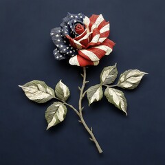 American Flag Rose - Patriotic Fine Art Paper Sculpture