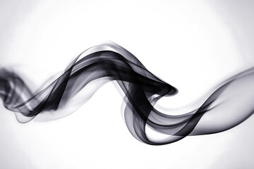 Abstract monochrome swirling smoke design on white background evoking a sense of movement