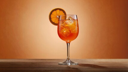 Aperol Spritz Cocktail with Orange Slice on Vibrant Background and Copy Space