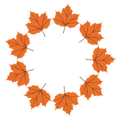 Seasonal autumn leaves vector frame, flat style in orange for creative projects. Hand drawn illustration for banners, social media, cards