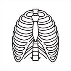 Anatomical Illustration of a Human Rib Cage with Sternum and Spine in Black and White Simple Line Art Style