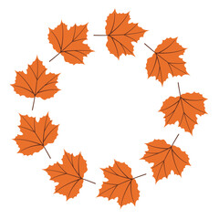 Fall season flat frame with orange leaves in modern vector style. Hand drawn set for banners, cards, social media
