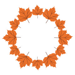 Fall season flat frame with big and small orange leaves in modern vector style. Hand drawn set for banners, cards, social media