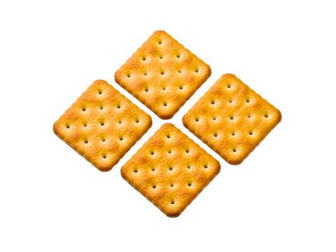 Square golden crackers isolated on white background
