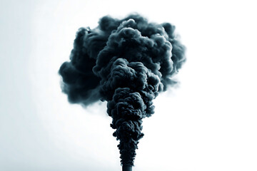 Dramatic plume of dark smoke rising against a stark white sky backdrop