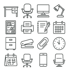 Minimal home office collection, essential workstation icons set. workspace, productivity design