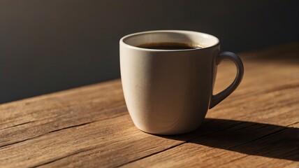 Minimalist Coffee Cup with Sunlight and Copy Space